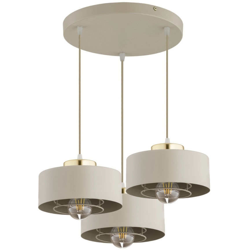Brilagi - Riippuvalaisin vaijerilla SPRING 3xE27/60W/230V beige/kultainen