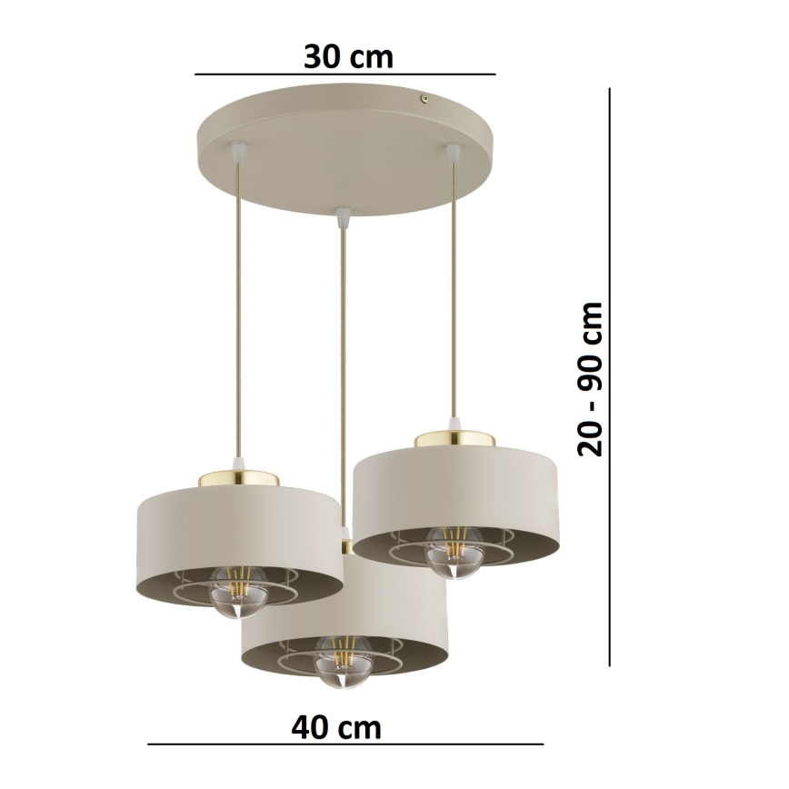 Brilagi - Riippuvalaisin vaijerilla SPRING 3xE27/60W/230V beige/kultainen