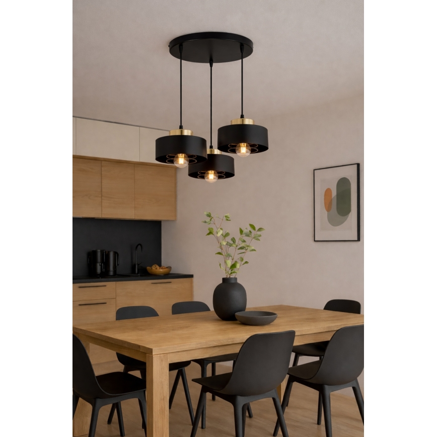Brilagi - Riippuvalaisin vaijerilla SPRING 3xE27/60W/230V musta/kulta