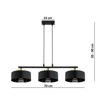 Brilagi - Riippuvalaisin vaijerilla SPRING 3xE27/60W/230V musta/kulta