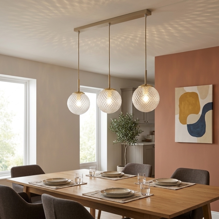 Brilagi - Riippuvalaisin vaijerilla STELLA 3xE27/60W/230V beige/kulta