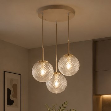 Brilagi - Riippuvalaisin vaijerilla STELLA 3xE27/60W/230V beige/kultainen