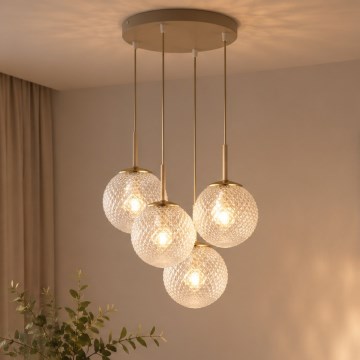 Brilagi - Riippuvalaisin vaijerilla STELLA 4xE27/60W/230V beige/kulta