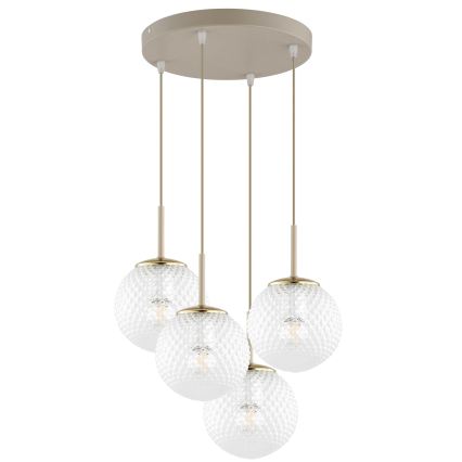 Brilagi - Riippuvalaisin vaijerilla STELLA 4xE27/60W/230V beige/kulta