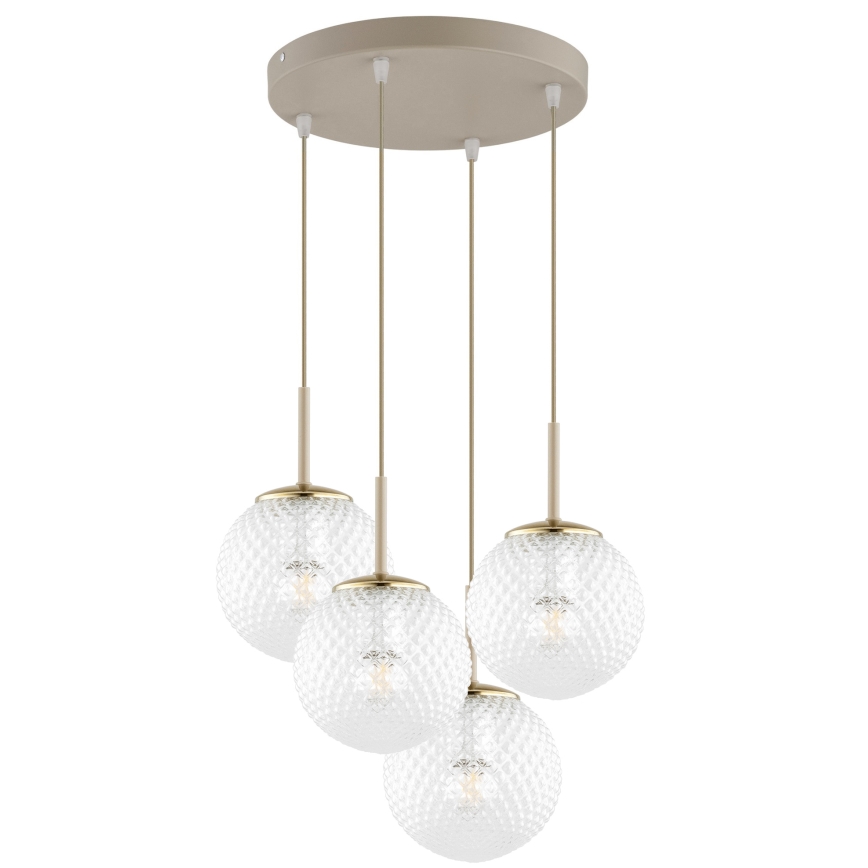 Brilagi - Riippuvalaisin vaijerilla STELLA 4xE27/60W/230V beige/kulta