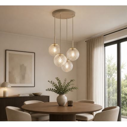Brilagi - Riippuvalaisin vaijerilla STELLA 4xE27/60W/230V beige/kulta