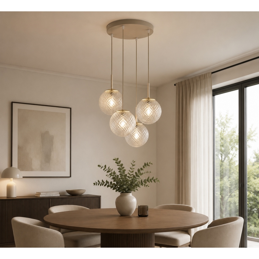 Brilagi - Riippuvalaisin vaijerilla STELLA 4xE27/60W/230V beige/kulta