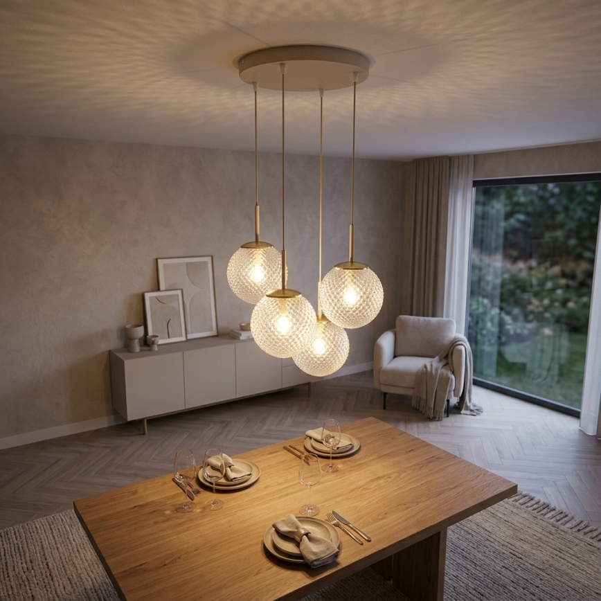 Brilagi - Riippuvalaisin vaijerilla STELLA 4xE27/60W/230V beige/kulta
