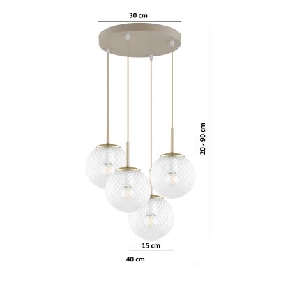 Brilagi - Riippuvalaisin vaijerilla STELLA 4xE27/60W/230V beige/kulta