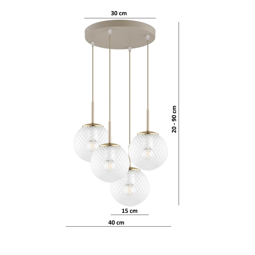 Brilagi - Riippuvalaisin vaijerilla STELLA 4xE27/60W/230V beige/kulta