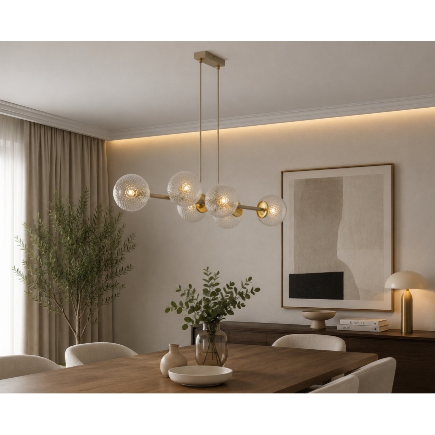 Brilagi - Riippuvalaisin vaijerilla STELLA 6xE27/60W/230V beige/kultainen