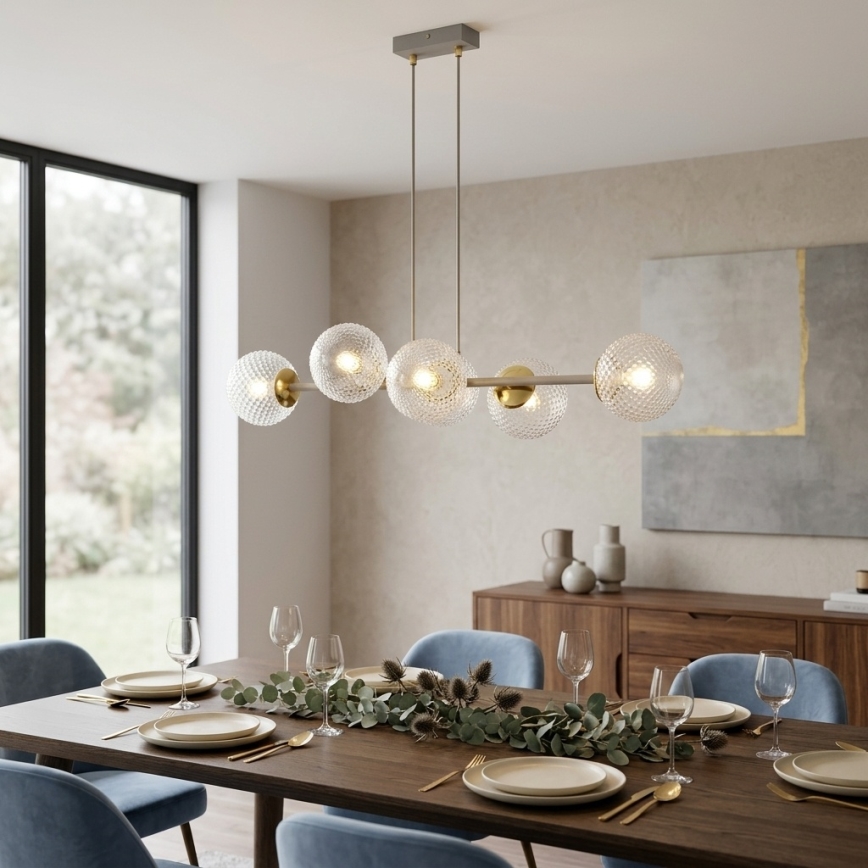 Brilagi - Riippuvalaisin vaijerilla STELLA 6xE27/60W/230V beige/kultainen