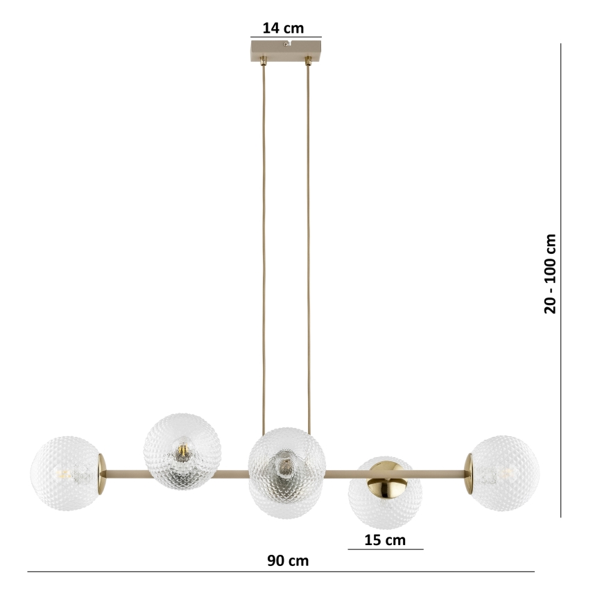 Brilagi - Riippuvalaisin vaijerilla STELLA 6xE27/60W/230V beige/kultainen