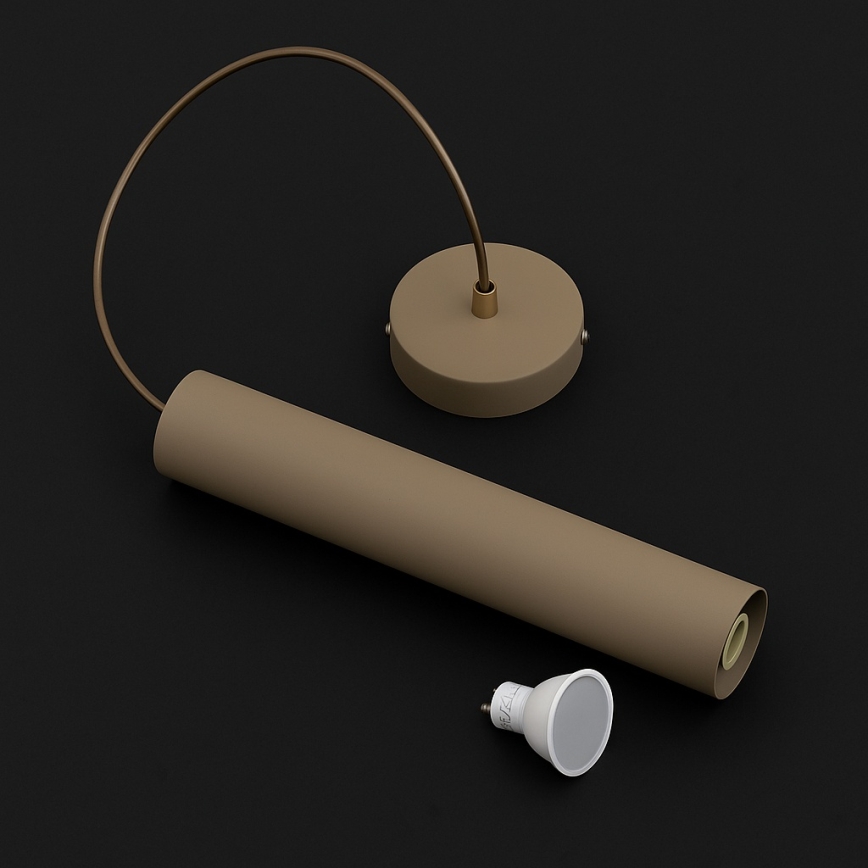 Brilagi - Riippuvalaisin vaijerilla TUBE 1xGU10/15W/230V beige/kulta