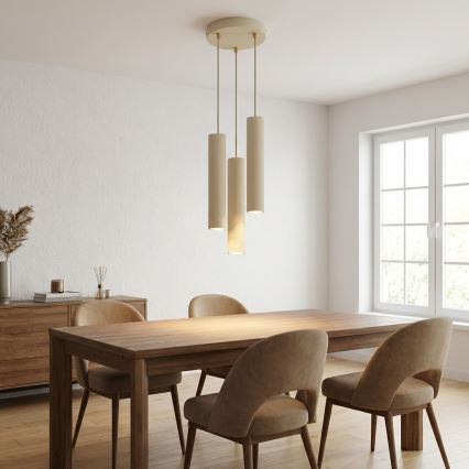 Brilagi - Riippuvalaisin vaijerilla TUBE 3xGU10/15W/230V beige/kultainen