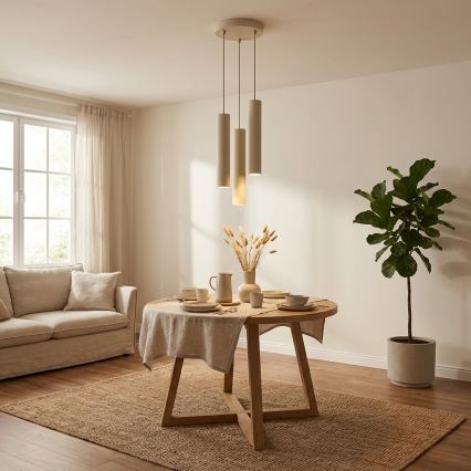 Brilagi - Riippuvalaisin vaijerilla TUBE 3xGU10/15W/230V beige/kultainen