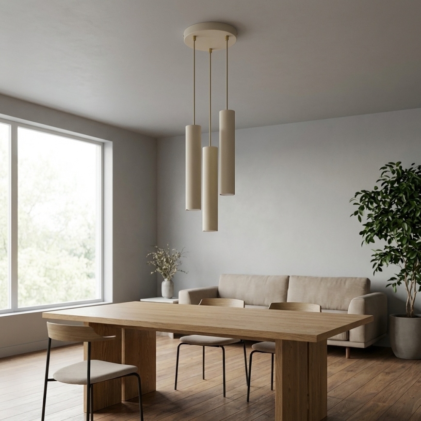 Brilagi - Riippuvalaisin vaijerilla TUBE 3xGU10/15W/230V beige/kultainen