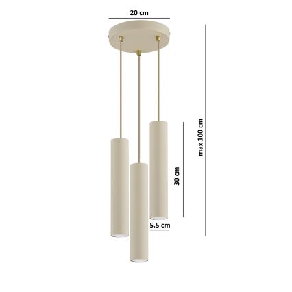 Brilagi - Riippuvalaisin vaijerilla TUBE 3xGU10/15W/230V beige/kultainen