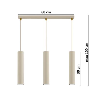 Brilagi - Riippuvalaisin vaijerilla TUBE 3xGU10/15W/230V beige/kultainen