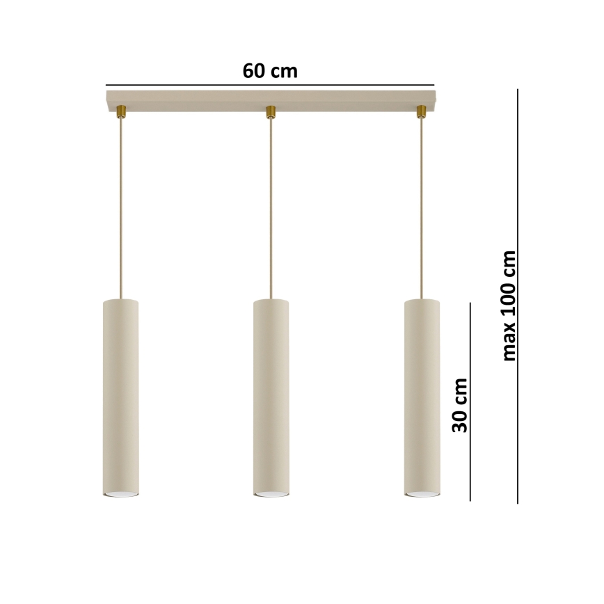 Brilagi - Riippuvalaisin vaijerilla TUBE 3xGU10/15W/230V beige/kultainen