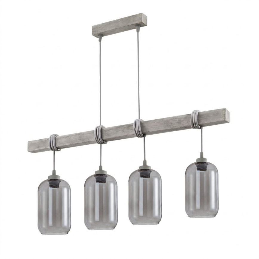 BRILAGI - WOOD GLASS riippuvalaisin vaijerilla 4xE27/60W/230V mänty/harmaa/savunharmaa