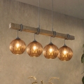 BRILAGI - Riippuvalaisin vaijerilla WOOD GLASS 4xE27/60W/230V mänty/harmaa/savunruskea
