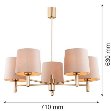 Brilagi - Riippuvalaisin varrella MONTE 5xE27/15W/230V beige/kultainen