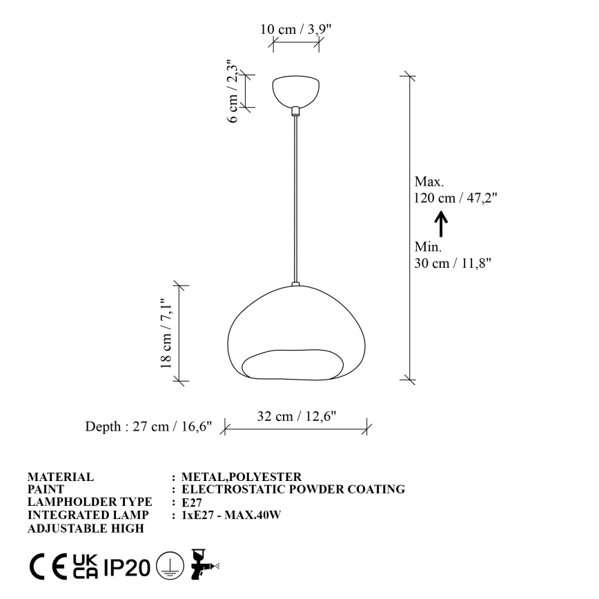 Brilagi - Riippuvalaisin WABI SABI 1xE27/40W/230V Ø 32 cm valkoinen