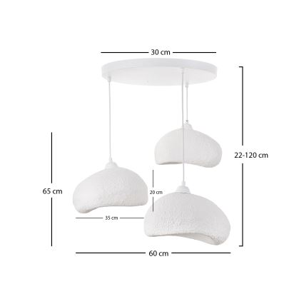 Brilagi - Ripustettava kattovalaisin köydellä WABI SABI 3xE27/40W/230V Ø 60 cm valkoinen
