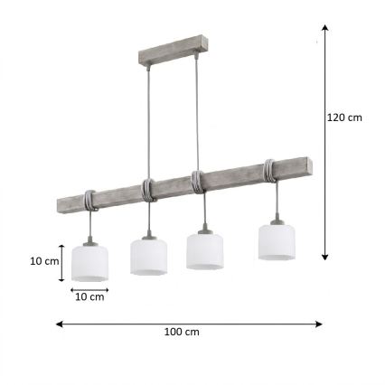BRILAGI - Ripustettava kattovalaisin WOOD GLASS 4xE27/60W/230V mänty/harmaa/valkoinen