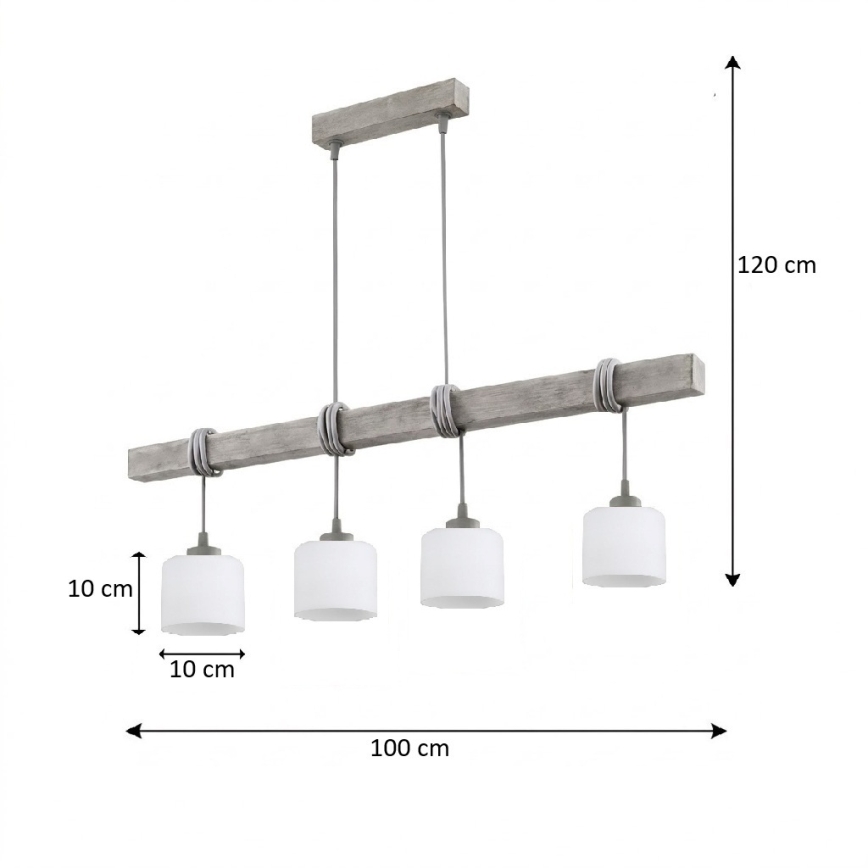 BRILAGI - Ripustettava kattovalaisin WOOD GLASS 4xE27/60W/230V mänty/harmaa/valkoinen