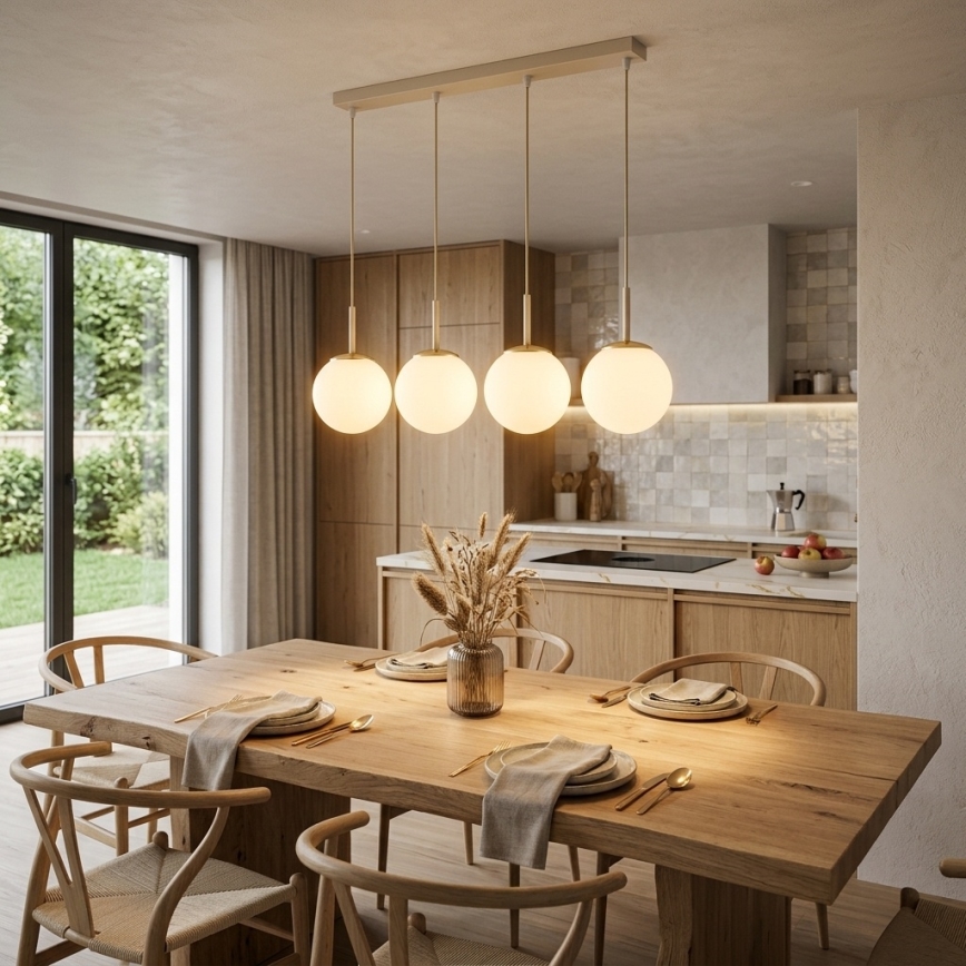 Brilagi - Ripustettava vaijerivalaisin MILO 4xE27/60W/230V beige/kultainen