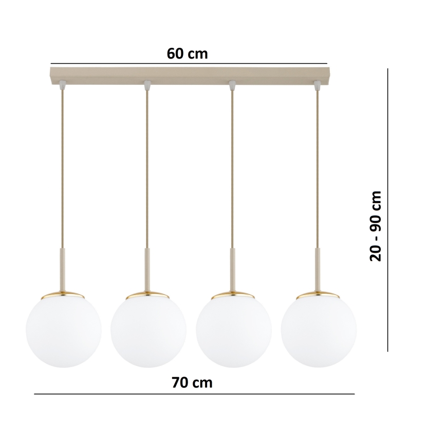 Brilagi - Ripustettava vaijerivalaisin MILO 4xE27/60W/230V beige/kultainen