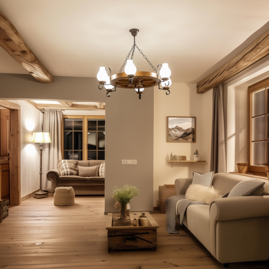 Brilagi - ROATA-riippuvalaisin ketjulla, 6 x E14 (max 40 W), 230 V, Ø 70 cm, pyökki/pähkinä