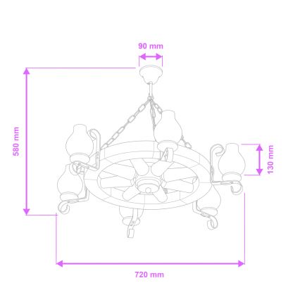 Brilagi - ROATA-riippuvalaisin ketjulla, 6 x E14 (max 40 W), 230 V, Ø 70 cm, pyökki/pähkinä