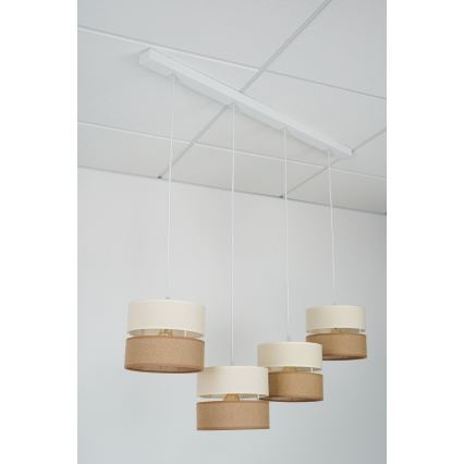 Brilagi - Kattovalaisin köydellä ROYAL JUTE 4xE27/15W/230V beige/kerma/valkoinen