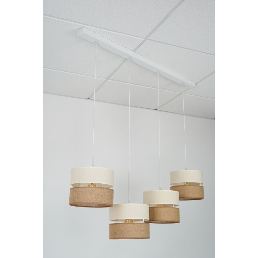 Brilagi - Kattovalaisin köydellä ROYAL JUTE 4xE27/15W/230V beige/kerma/valkoinen