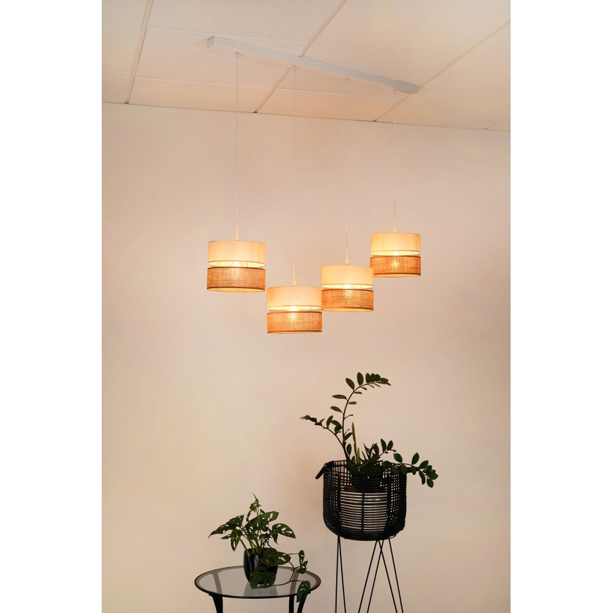 Brilagi - Kattovalaisin köydellä ROYAL JUTE 4xE27/15W/230V beige/kerma/valkoinen