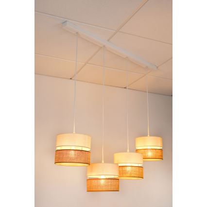 Brilagi - Kattovalaisin köydellä ROYAL JUTE 4xE27/15W/230V beige/kerma/valkoinen