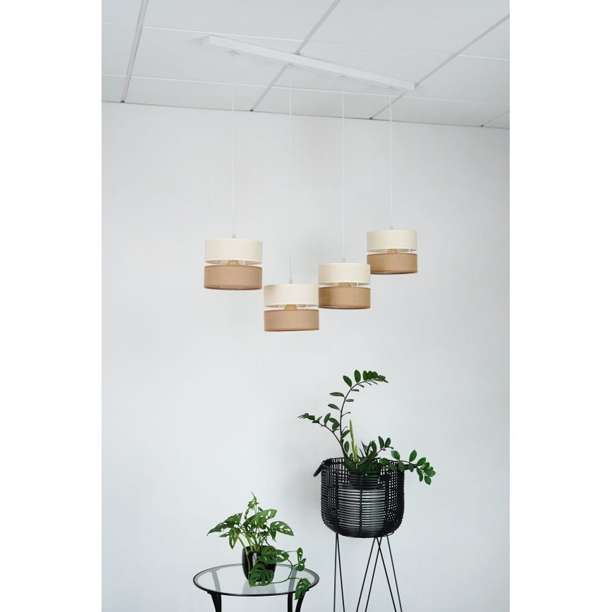 Brilagi - Kattovalaisin köydellä ROYAL JUTE 4xE27/15W/230V beige/kerma/valkoinen