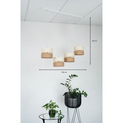 Brilagi - Kattovalaisin köydellä ROYAL JUTE 4xE27/15W/230V beige/kerma/valkoinen