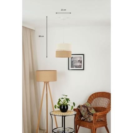 Brilagi - Kattovalaisin köydellä ROYAL YUTE 1xE27/15W/230V halkaisija 25 cm beige/kerma
