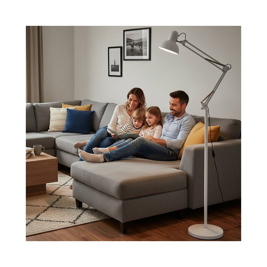 Brilagi - Säädettävä lattiavalaisin TASKER 1xE27/60W/230V 184 cm valkoinen