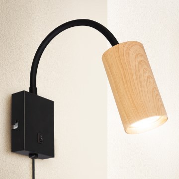 Brilagi - Säädettävä seinävalaisin kytkimellä SELE 1xGU10/30W/230V musta/tammi-dekori