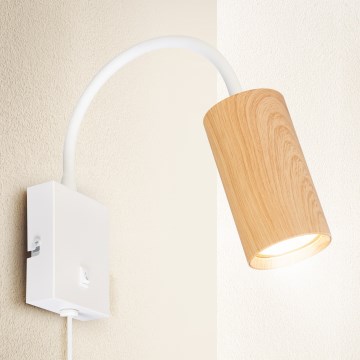 Brilagi - Säädettävä seinävalaisin kytkimellä SELE 1xGU10/30W/230V valkoinen/tammi-dekori
