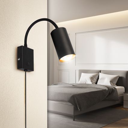 BRILAGI - Säädettävä seinävalaisin kytkimellä SELE 1xGU10/30W/230V musta/kulta