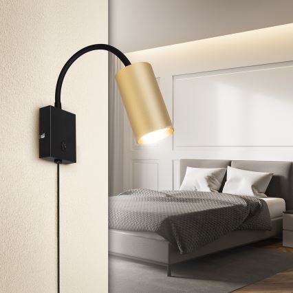 BRILAGI - Säädettävä seinävalaisin virtakytkimellä SELE 1xGU10/30W/230V musta/kulta