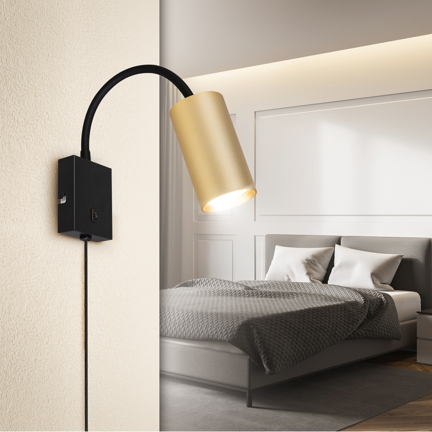 BRILAGI - Säädettävä seinävalaisin virtakytkimellä SELE 1xGU10/30W/230V musta/kulta