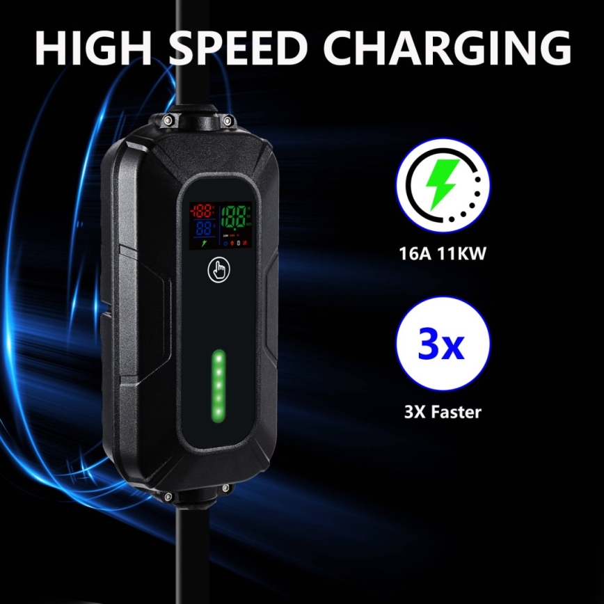 Brilagi - EV matkalatauspiste sähköautoille FAST AC Tyyppi 2 16A/380V 11kW + pistoke 230V, 3,7kW 5m + kotelo