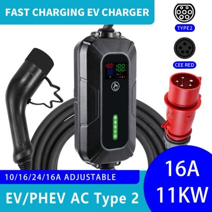 Brilagi - EV matkalatauspiste sähköautoille FAST AC Tyyppi 2 16A/380V 11kW + pistoke 230V, 3,7kW 5m + kotelo